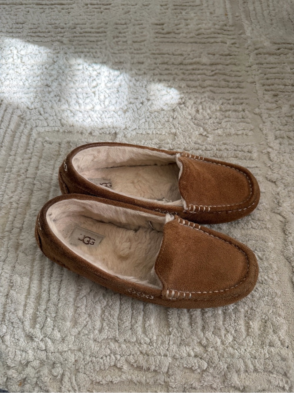 UGG Men's Brown Suede Shearling-Lined Moccasin Slippers